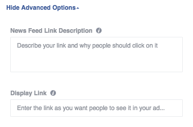 Advanced copy in FB - fields for ads