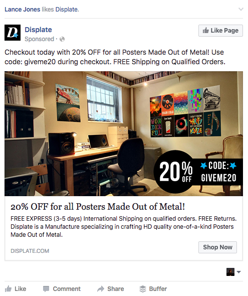 Displate BOFU FB ad