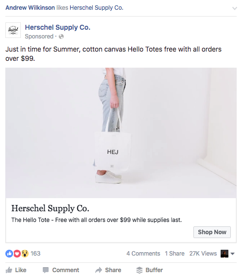 Herschel FB ad copy