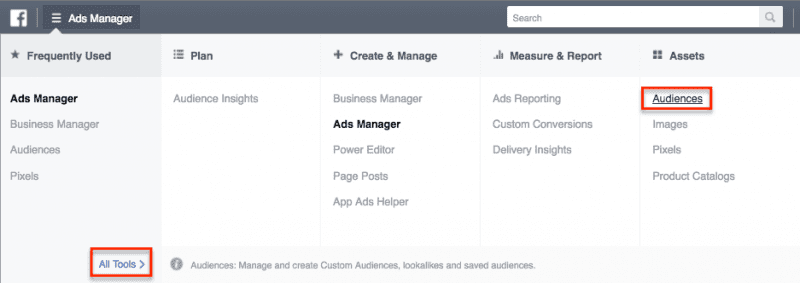 The audiences view in Facebook