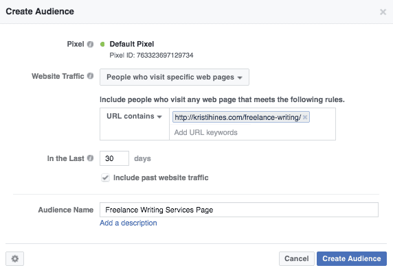 create an audience in FB