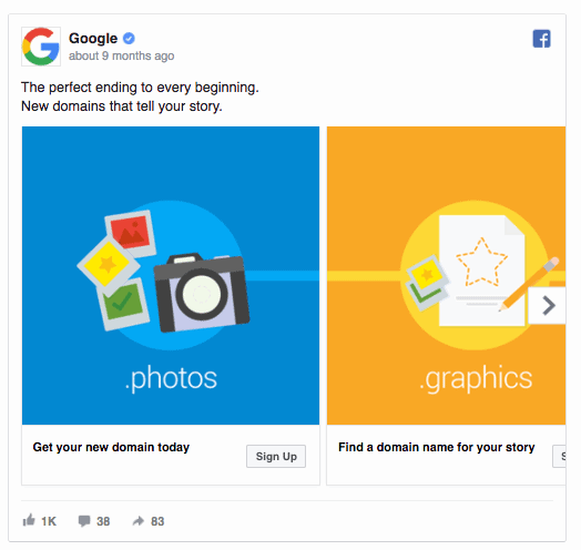 Google Facebook ad example 1