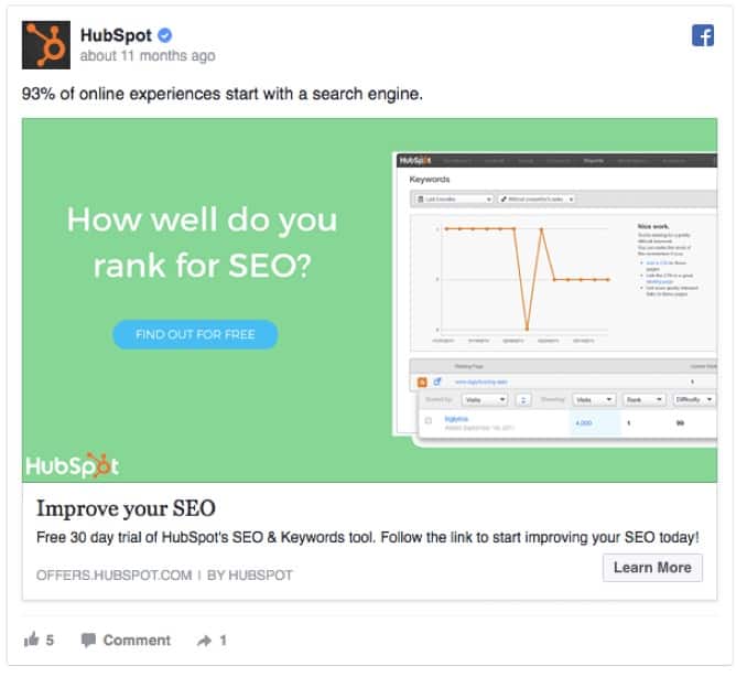 hubspot seo facebook ad
